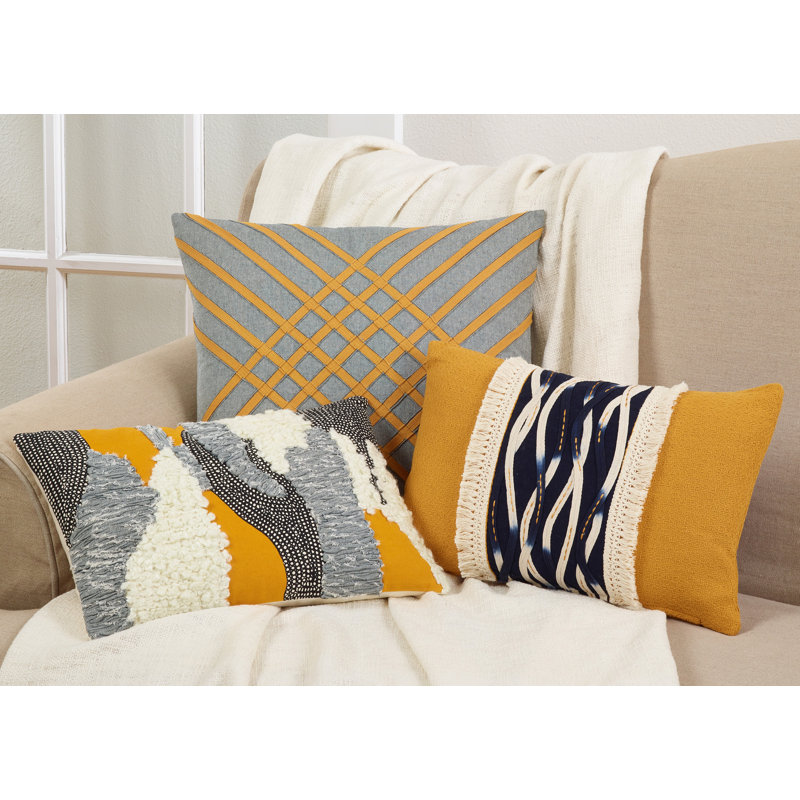 Multicolor Boucle Yarn Appliqué Rectangular Throw Pillow with Down Filling