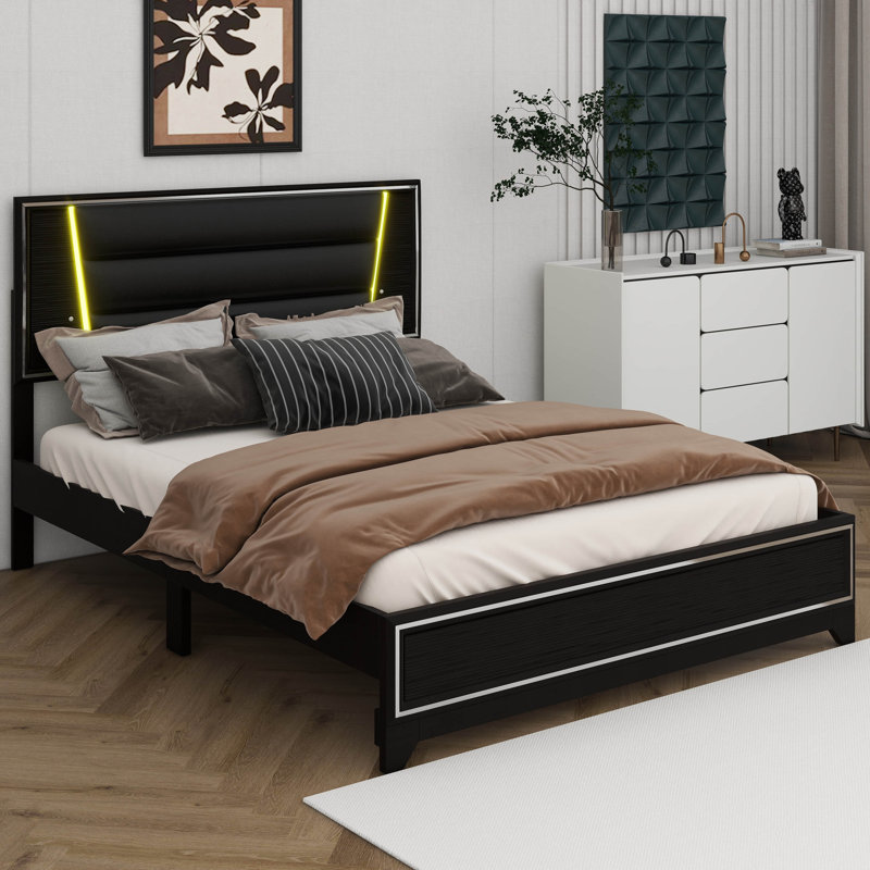 Berenices Upholstered Panel Bed, Black