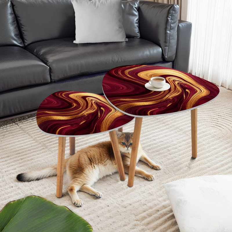 Ensemble de 2 tables basses gigognes Triangle Nesting, Dark Red/Gold