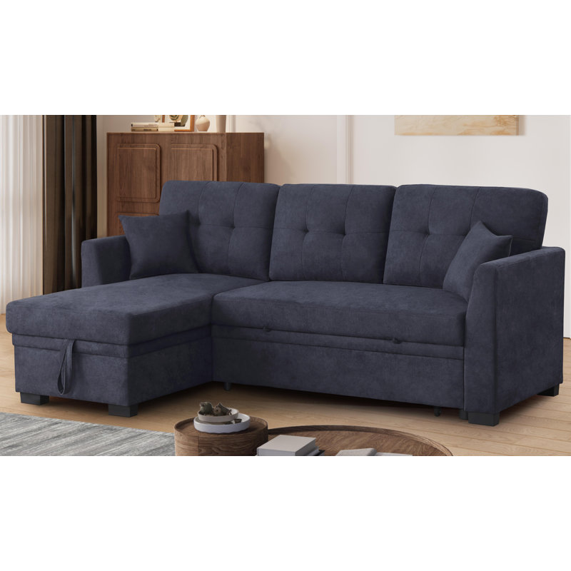82" L-shape Reversible Linen Sleeper Sectional Sofa, With Pull Out Bed, Storage Chaise And Arms, Corner Couch For Apartment, Dorm, Living Room