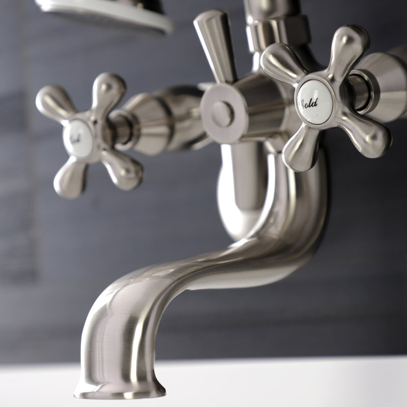Kingston Brass Kingston Two-Handle Clawfoot Tub Faucet with Hand Shower, Brushed Nickel