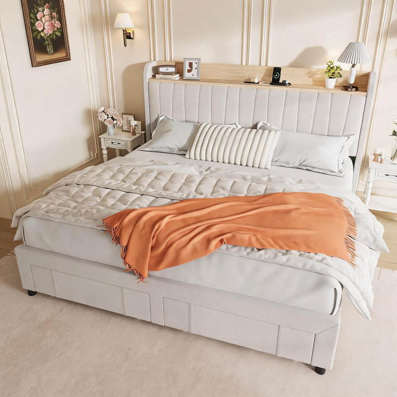 King Upholstered Platform Bed Frame