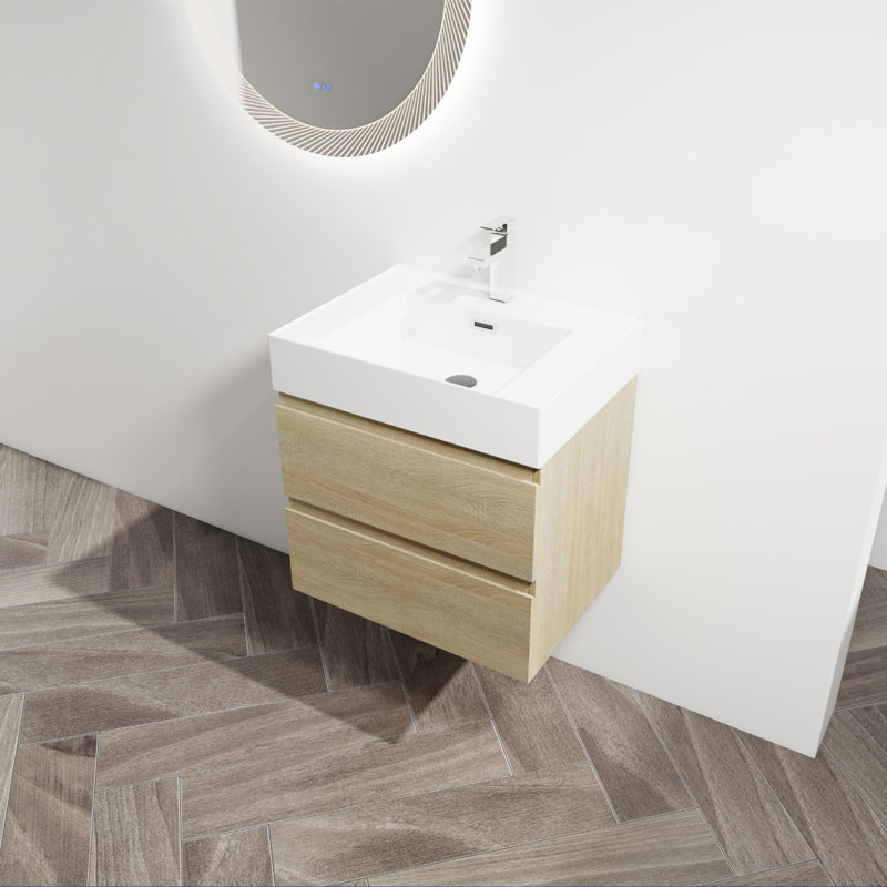 Meuble-lavabo mural avec lavabo en résine, Chêne clair, 24"