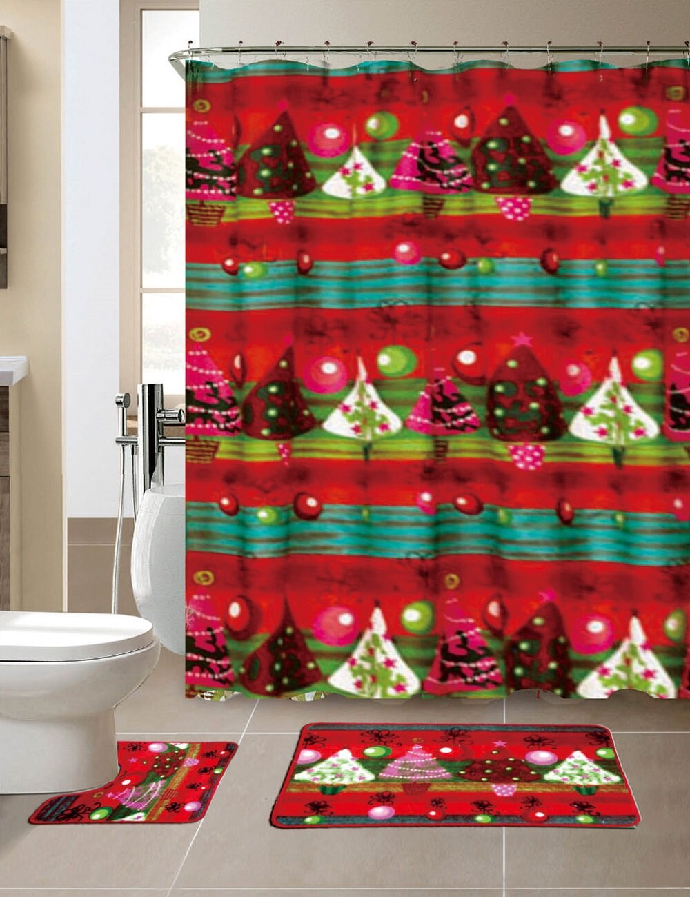 The Holiday Aisle® Madina 15 Piece Christmas Shower Curtain Set ...