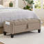 Banc de rangement capitonné en lin beige avec capacité de poids de 350 lb pour deux personnes dans le vestibule du salon-129106419