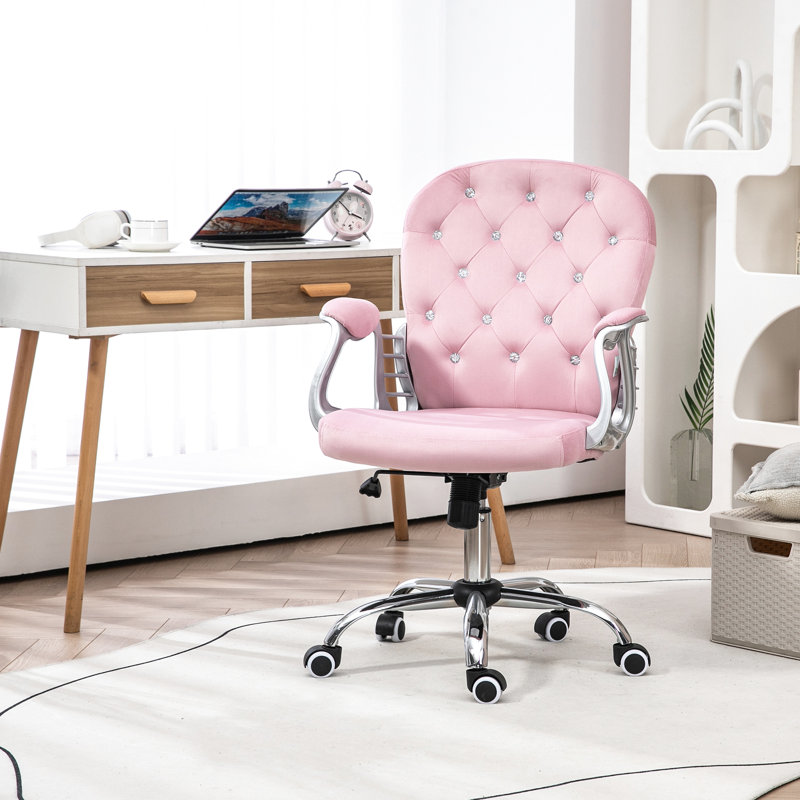 Chaise de bureau en velours rose, siège réglable et inclinable pour un poste de travail confortable