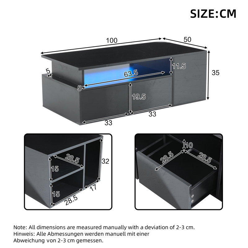 Coffee Table with Storage, Black