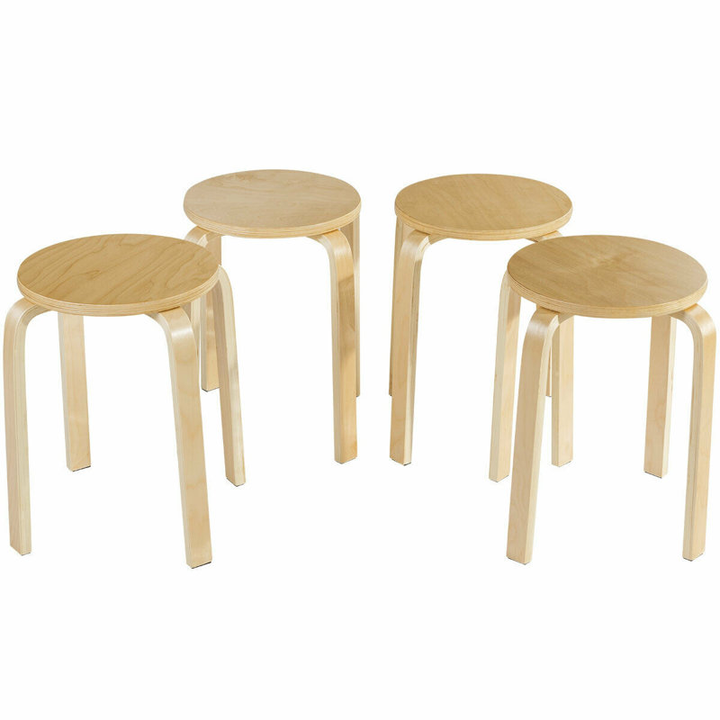Altonia 18 Inch Stackable Bentwood Dining Chairs with Round Top,Set of 4, Natural