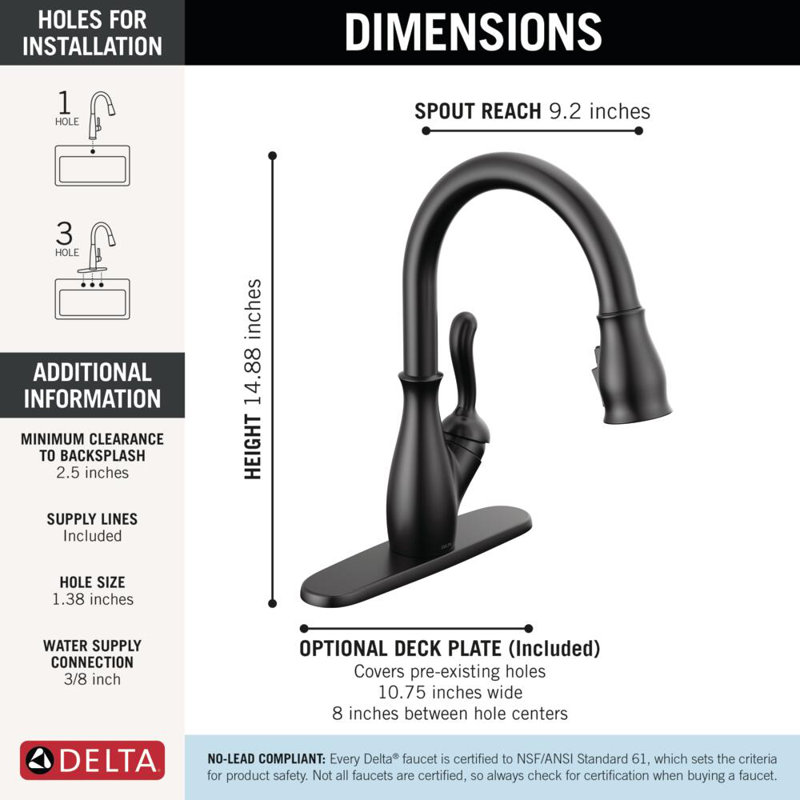 Leland Pull Down Sprayer Kitchen Sink Faucet, Single Handle Kitchen Faucet, Matte Black
