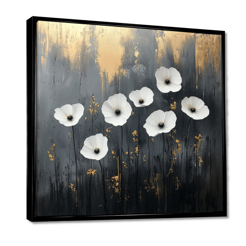Fleurs sauvages abstraites forme pure I - fleurs sauvages, art mural, Impression encadrée flottante, Noir, noir, noir, noir