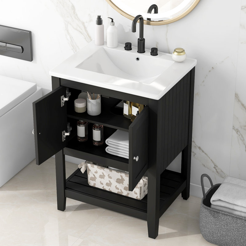  Meuble-lavabo moderne 24 po avec lavabo en céramique, Noir
