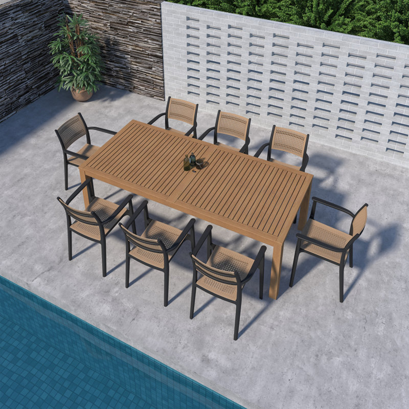Amazonia Radiance Outdoor Patio FSC Light Wood And Resin Dining Set, 8