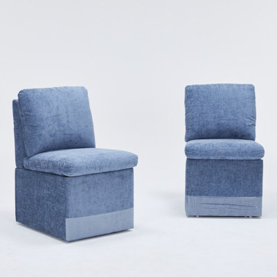 Linen Upholstered Armless Dining Chair with Casters and Storage space-set of 2