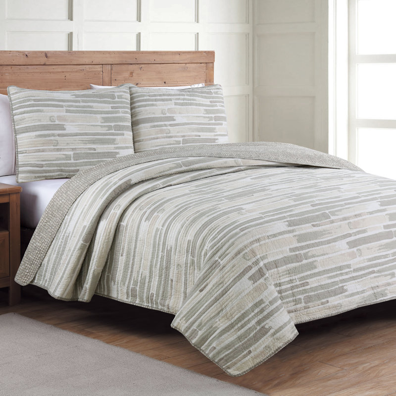Ivory and Taupe Reversible King Microfiber Quilt Set