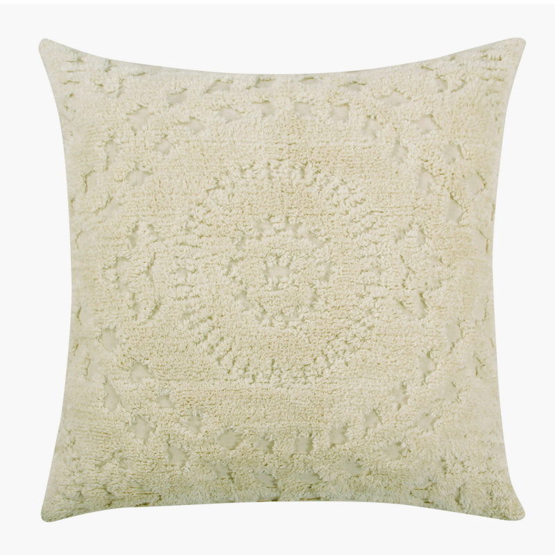 Taie décorative 100% coton en chenille de Rio Collection, conception en médaillon, housse de coussin décorative douce et respirante, certifié OEKO-TEX, lavable à la machine, toutes saisons, 26 po x 26 po, ivoire