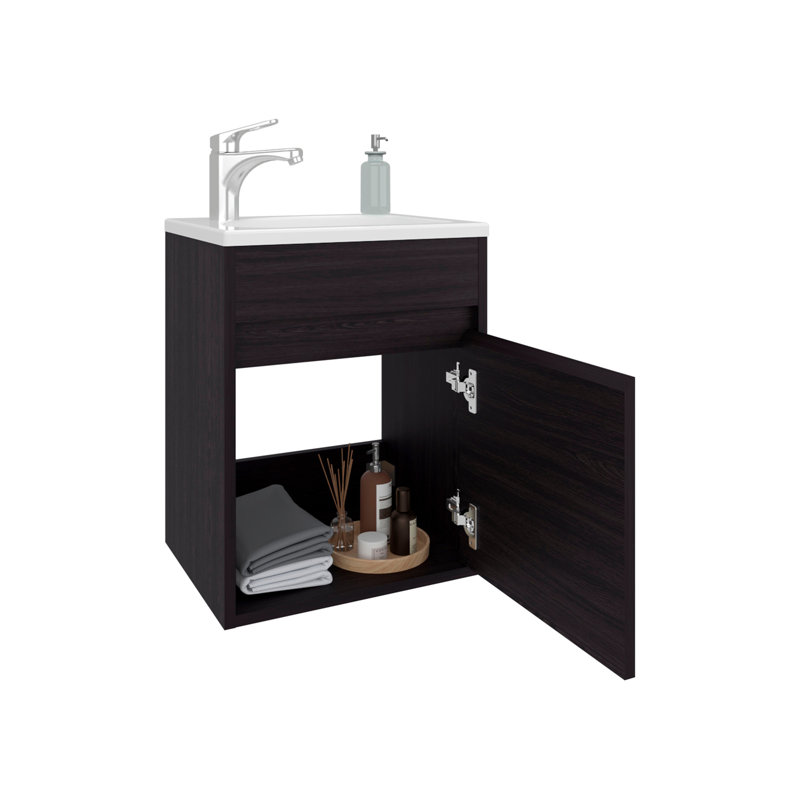 Furman Floating Bathroom Vanity, Compact Wall-Mounted Design With One Door Cabinet, White, Black