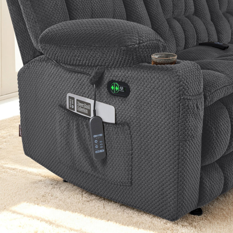 3-Seat Power Reclining Sofa with Heat and Vibration Massage, Zero Gravity Recliner Sofa, Dark Gray