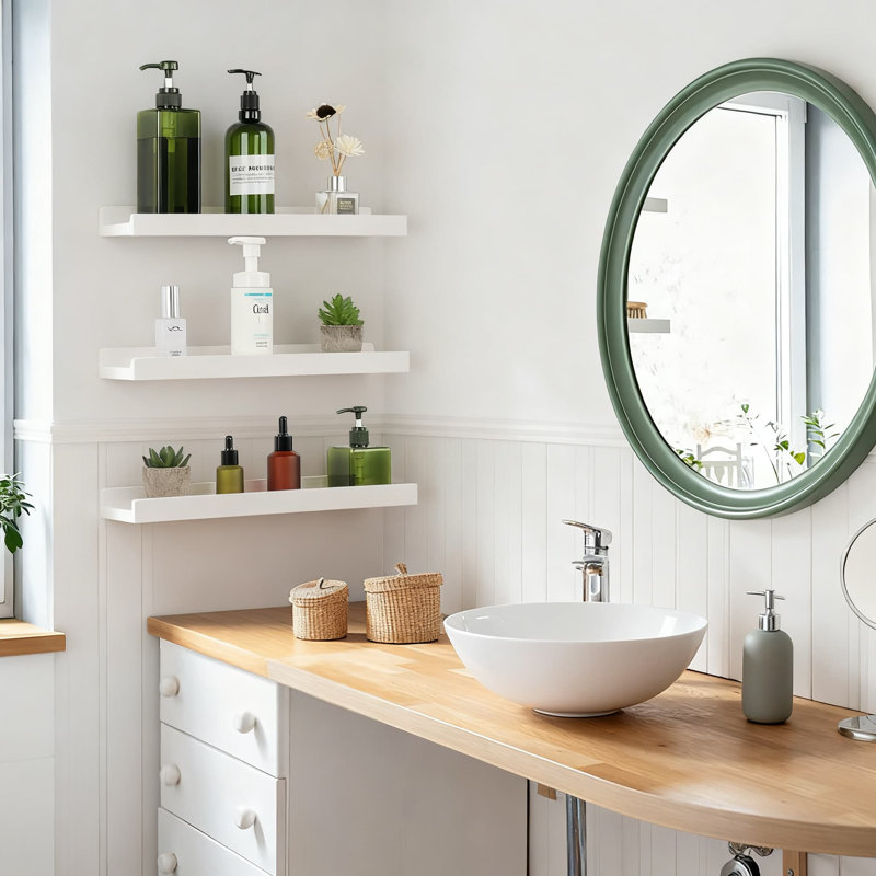 Ensemble de 3 tablettes flottantes, tablettes murales en bois avec rebord pour la présentation et le rangement, parfaites pour le salon, la chambre à coucher, la cuisine et l'organisation de la salle de bain
