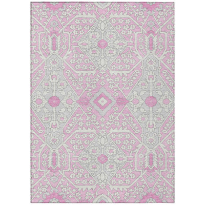 5' X 8' Ivory Floral Washable Indoor Outdoor Area Rug