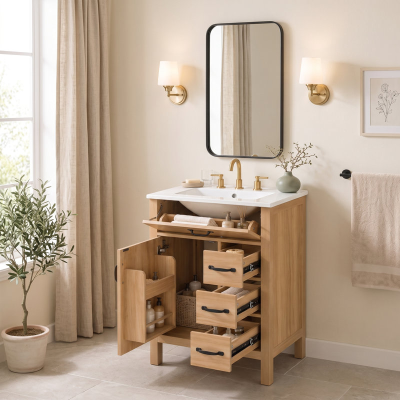 Armoire transitionnelle de meuble-lavabo 24 tiroirs 24 po avec lavabo en céramique, 24"