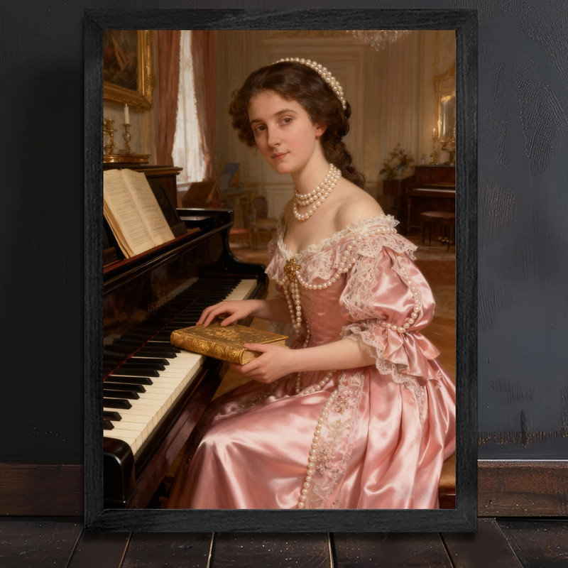 Art encadré noir avec piano victorien, impression encadrée musicale rétro élégante, H 11 po x l 9 po