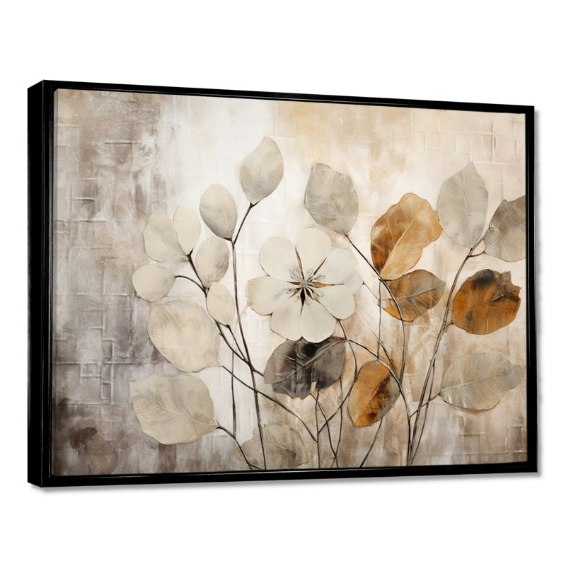 «Beige Botanical Impressions III - Abstract Botanicals», art encadré, H 12 po x l 20 po, Reproduction avec cadre flottant
