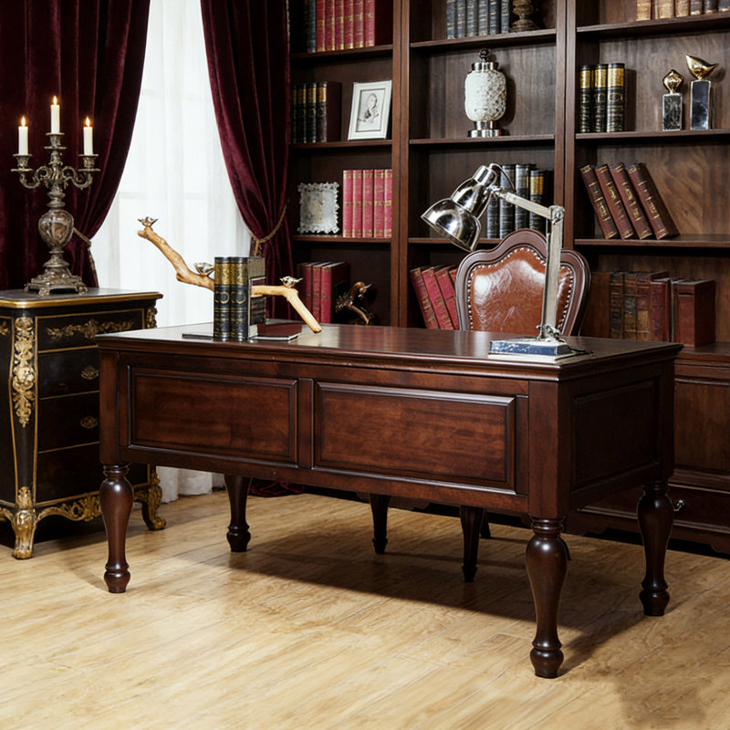 Bureau 70,87 po style américain en bois massif rouge rétro, H 30,71 po x l 62,99 po x P 31,5 po