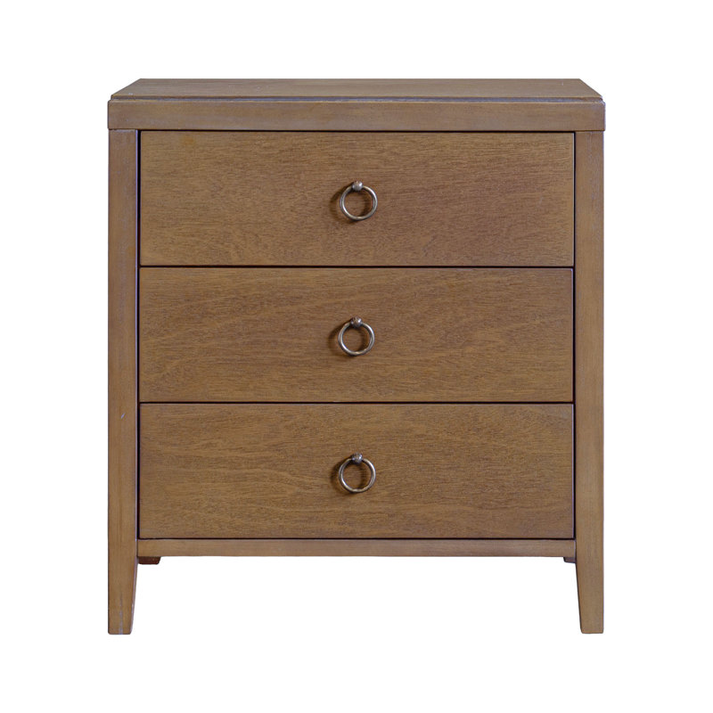 Dwaine Wood 3 Drawer Nightstand, 22"W, Medium Brown, Medium Brown
