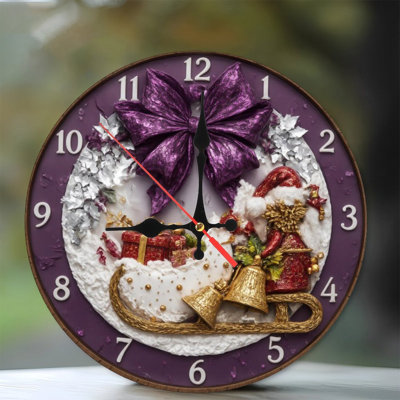 Horloge de Noël-Père Noël-Traîneau-Bow