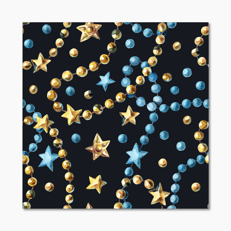 «Blue and Gold Christmas Tree Stars», reproduction d'art sur toile Glam, H 36 po x l 36 po, Toile tendue
