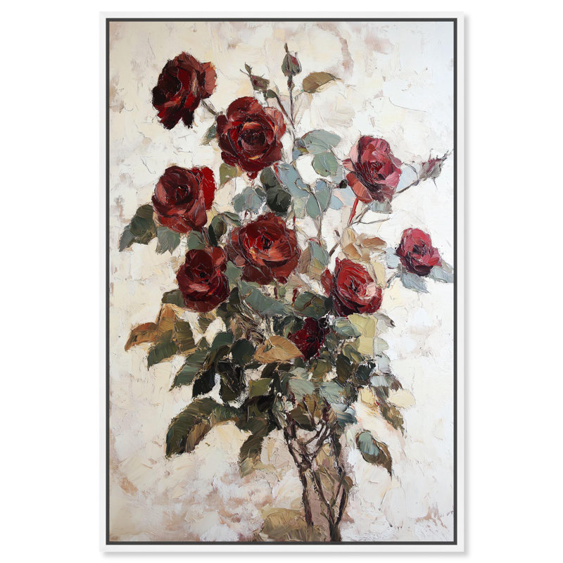 Velours vermillon II, art floral romantique sur toile par Art Remedy, H 46 po x l 31 po, Cadre blanc