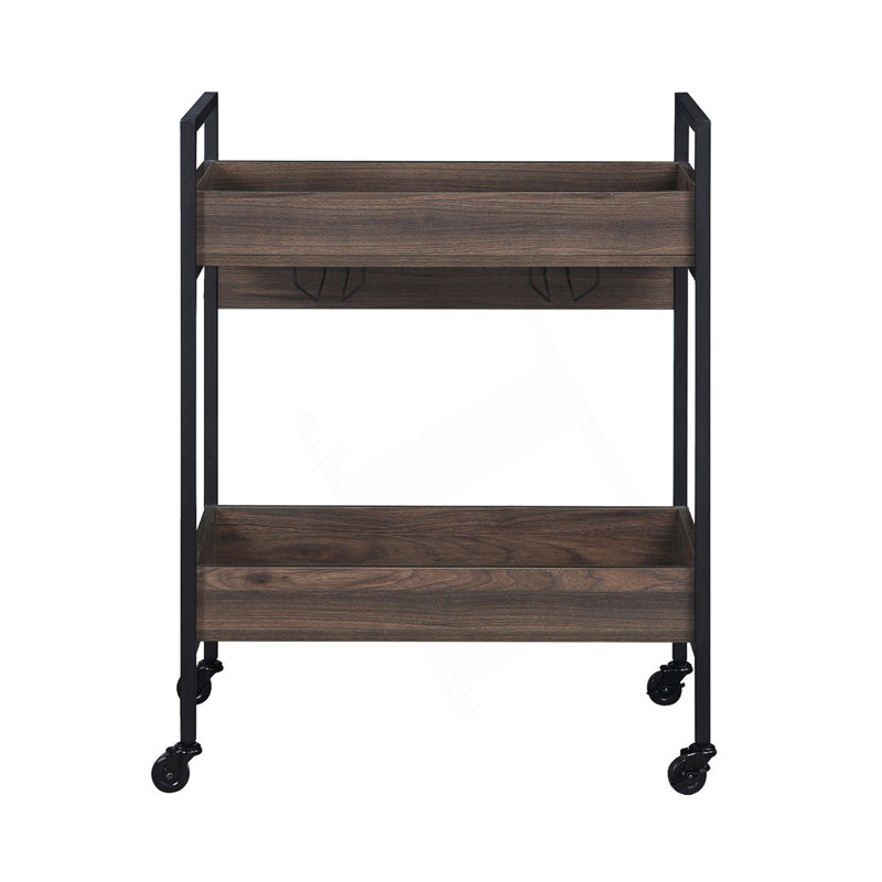 Rectangular Serving Cart With 2 Tier Shelf, Durable Metal Frame, And Easy-Rolling Casters For Versatile Home Use