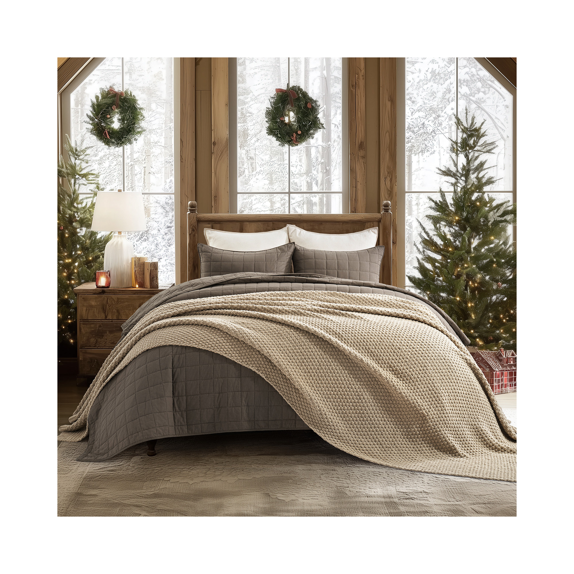 Chunky Chenille Knit Throw Blanket, 90" L x 90" W, Sand Dune