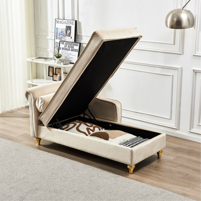 Chaise longue en velours avec rangement en beige élégant - Ajoutez une touche de luxe moderne et amplement d'espace à votre espace