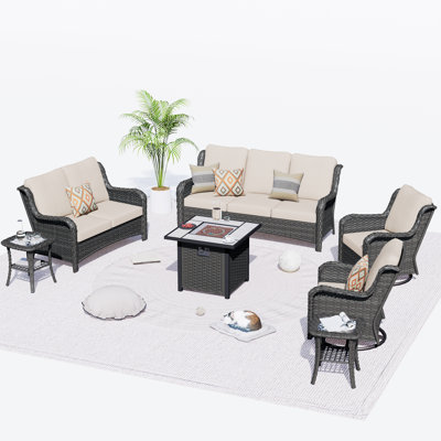 Ensemble de conversation d'extérieur pour 7 personnes avec coussins