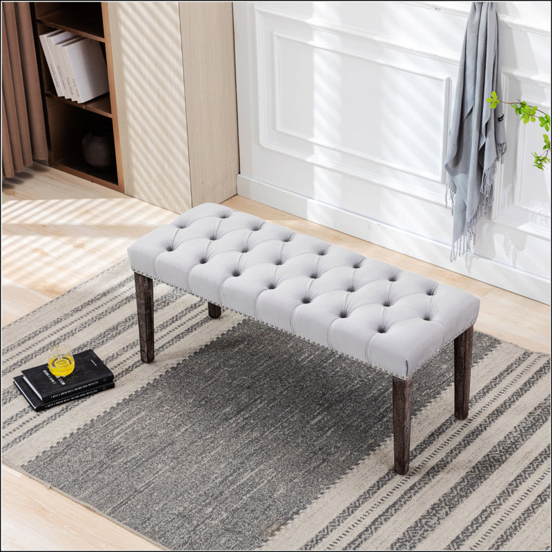Heng Ming Velvet Upholstered Tufted Bench Ottoman, Comfortable And Stylish Footrest For Entryway, Dining, And Living Rooms