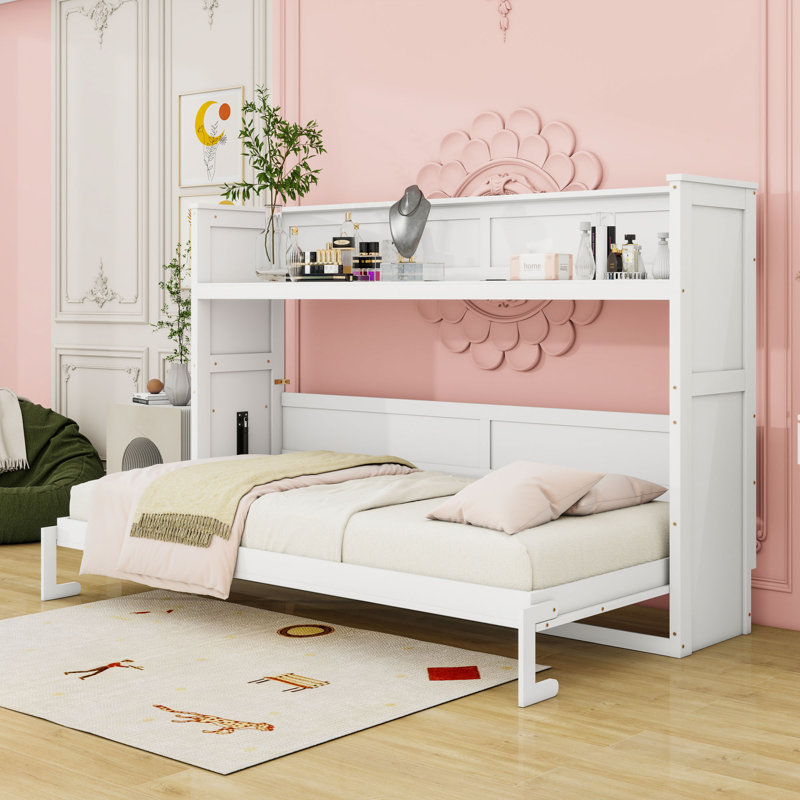 Lit escamotable simple TG avec tablette, éclairage DEL et station de charge USB, White 