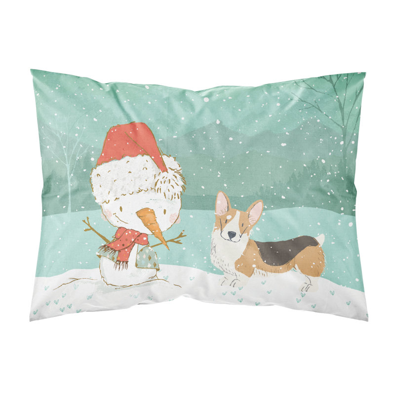Taie d’oreiller de noël bonhomme de neige, Corgi Pembroke tricolore