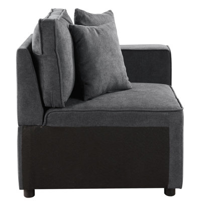 Fauteuil gris avec dossier confortable et ajustable, coussins polyvalents