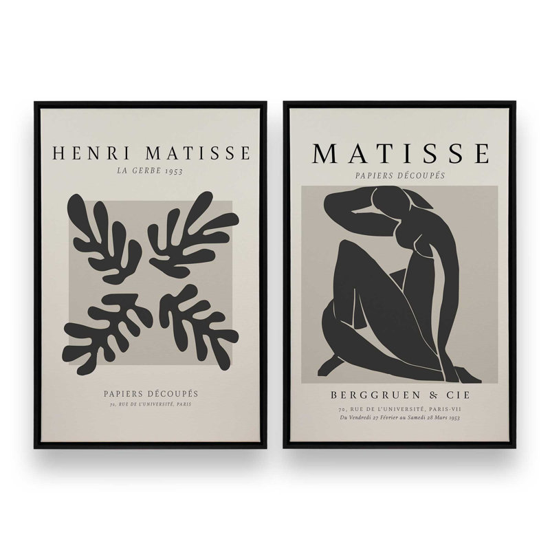 Ensemble de 2 Matisse Nus Noir et La Gerbe, Cadre flottant noir satiné, H 19 po x l 26 po