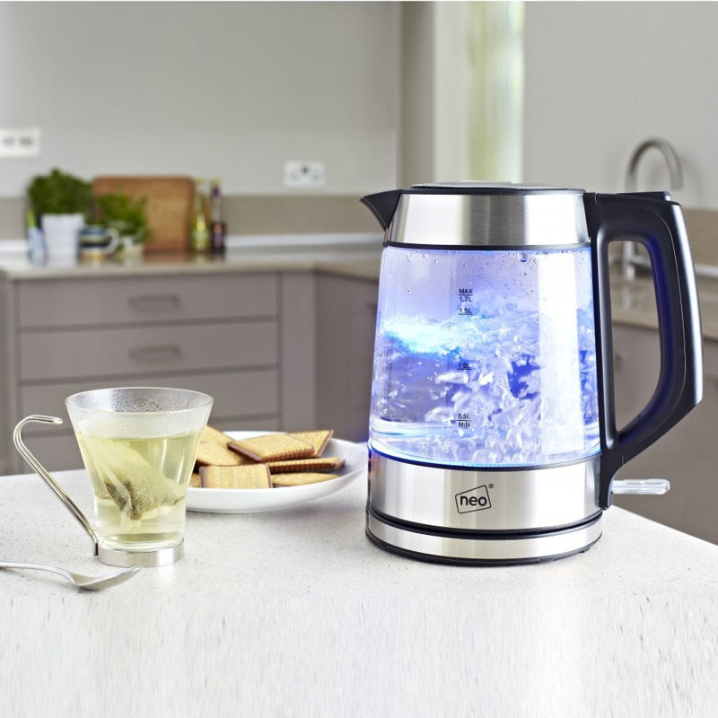 NeoDirect 1.7L Glass Electric Tea Kettle, Silver