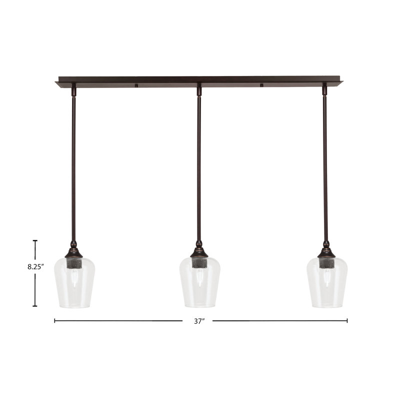 3 Light Stem Hung Linear Pendalier Shown With 5" Glass, 8.25" H x 37" W x 5" D, Clear, Oil Rubbed Bronze
