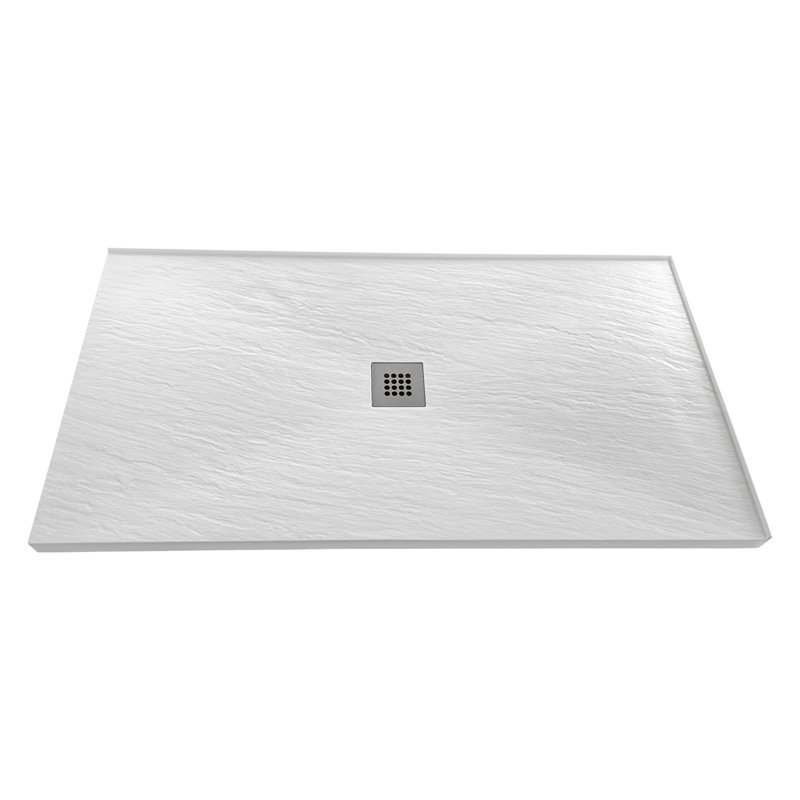 Receveur de douche d'angle Streamline GSRB-667-659 de 152,4 cm x 81,3 cm en surface solide blanc mat avec bonde centrale