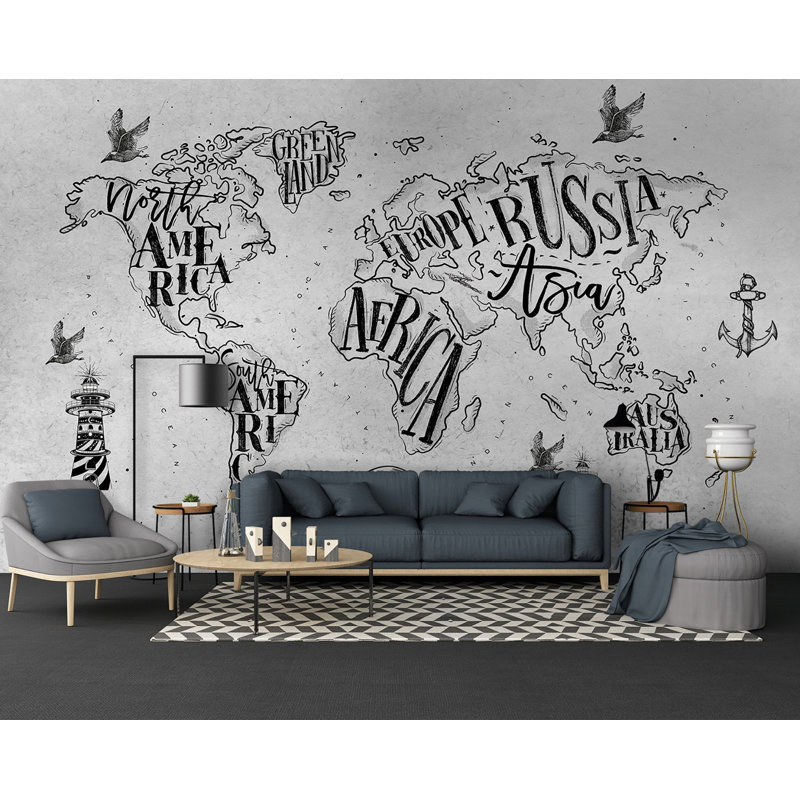 Papier peint amovible de style moderne avec cartes monochromes en ciment, L 9 po x l 15 po