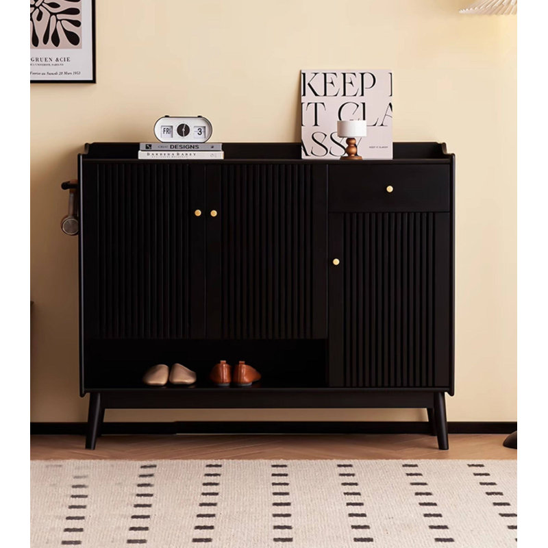 Armoire à chaussures moderne en bois d'hévéa massif noir
