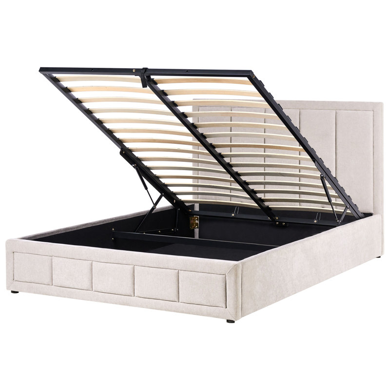 Upholstered Ottoman Storage Bed, Beige, Kingsize (160 x 200 cm)