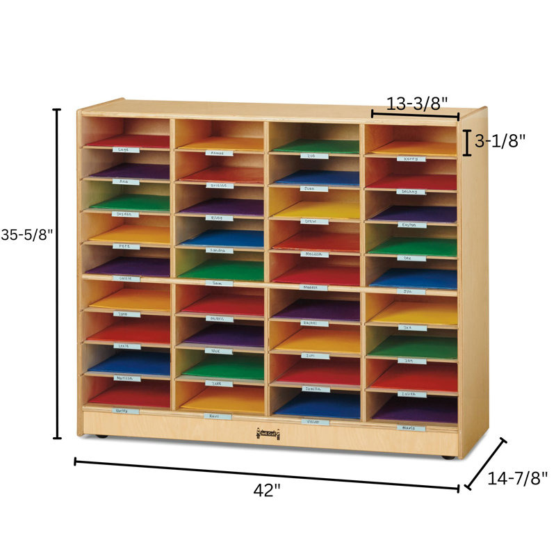 Natural Wood 36-Slot Mobile Mailbox Organizer