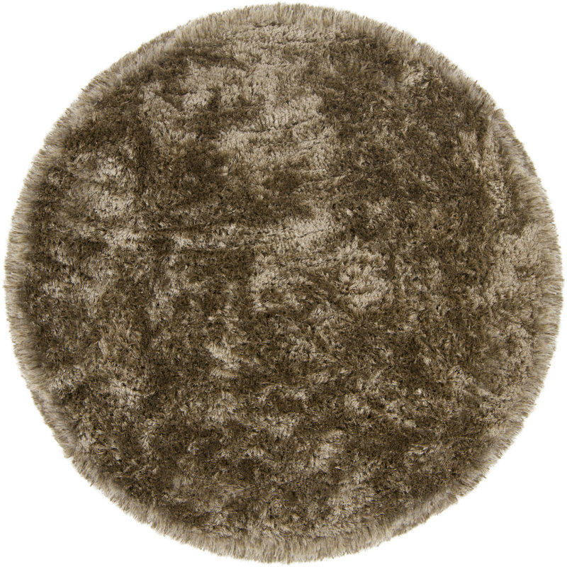 Joellen Authentic Hand-Woven Handmade High Pile & Thick Modern Classic Design Brown Shag Polyester Area Rug, Round 7'9"