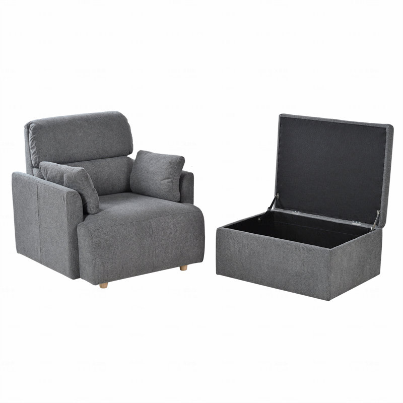 Fauteuil d'appoint rembourré avec repose-pieds avec rangement, Gris