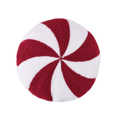 Greenland Home Fashions Holiday Peppermint Round Decorative Christmas Pillow, 14 Inch, Red